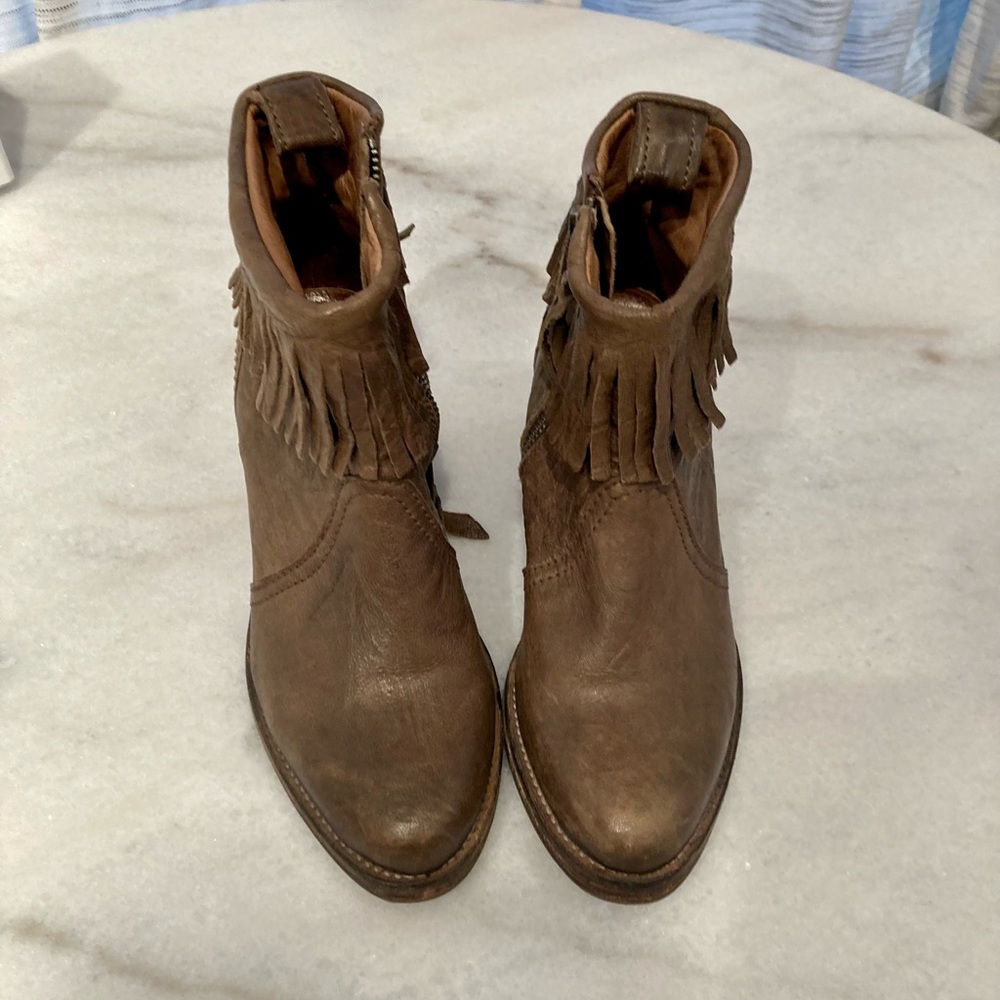 All Saints Cuban Fringed Leather Ankle Booties - Picture 2 of 16